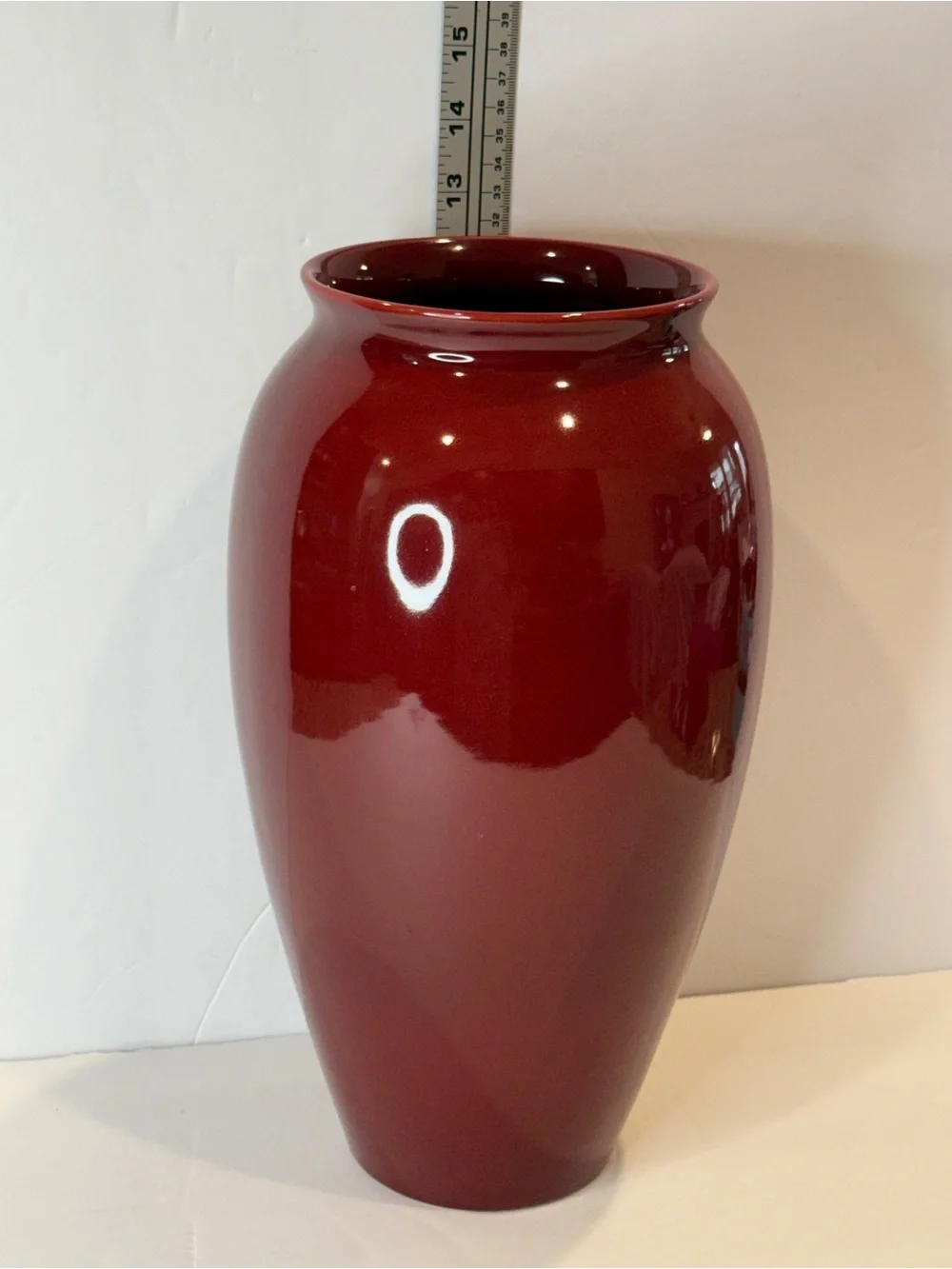 12” Crate & Barrel Scarlet Red 🌺Ceramic Vase Portugal Glossy Modern Decor
